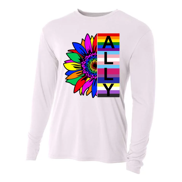 Pride Month Ally Rainbow Sunflower Cooling Performance Long Sleeve Crew