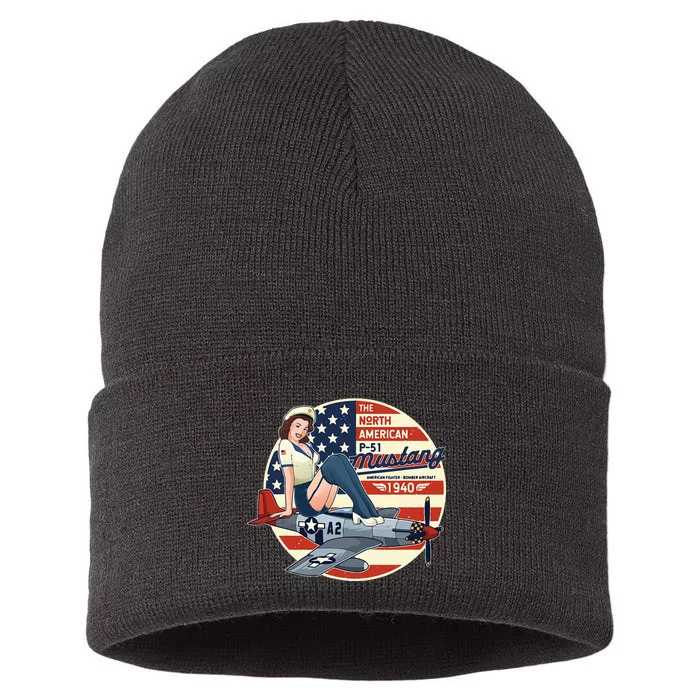 P51 Mustang Airplane Wwii Pinup Sustainable Knit Beanie