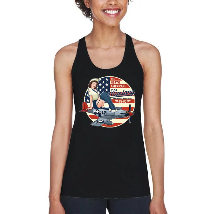 P51 Mustang Airplane Wwii Pinup Women's Racerback Tank