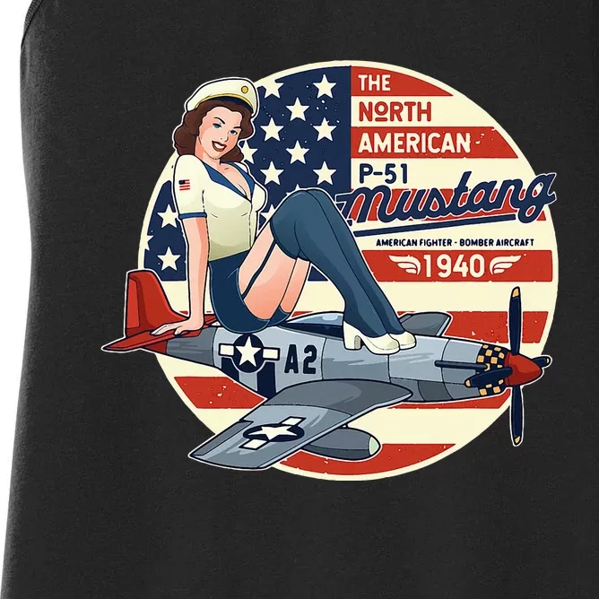 P51 Mustang Airplane Wwii Pinup Women's Racerback Tank