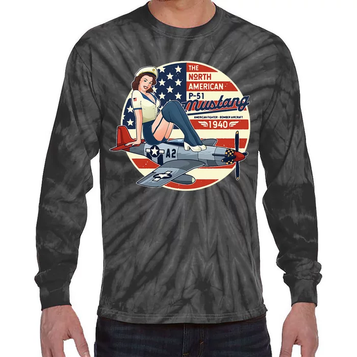 P51 Mustang Airplane Wwii Pinup Tie-Dye Long Sleeve Shirt