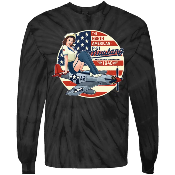 P51 Mustang Airplane Wwii Pinup Tie-Dye Long Sleeve Shirt