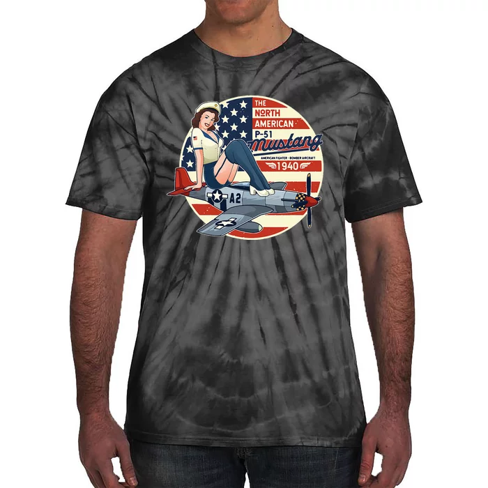 P51 Mustang Airplane Wwii Pinup Tie-Dye T-Shirt