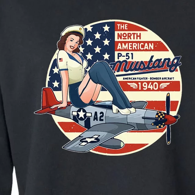 P51 Mustang Airplane Wwii Pinup Cropped Pullover Crew