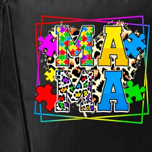 Puzzle Mama Autism Awareness Melanin Autism Leopard Mama Gift City Backpack