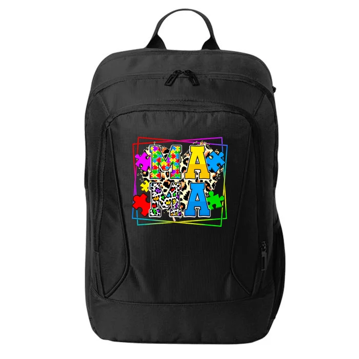 Puzzle Mama Autism Awareness Melanin Autism Leopard Mama Gift City Backpack