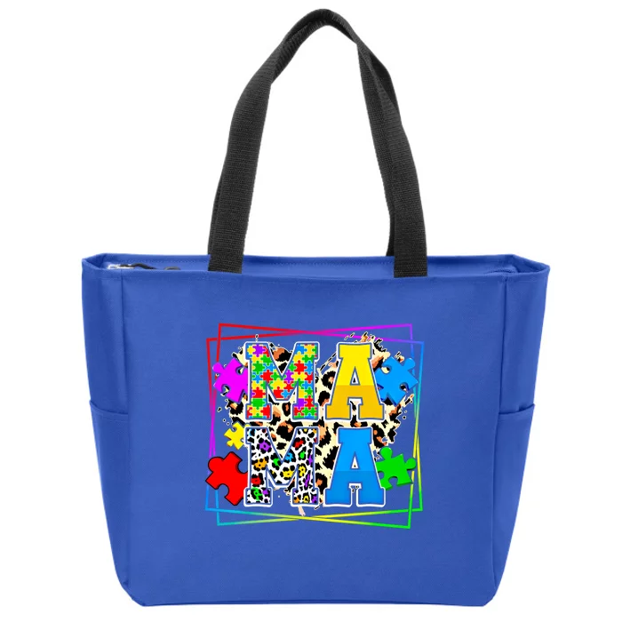 Puzzle Mama Autism Awareness Melanin Autism Leopard Mama Gift Zip Tote Bag