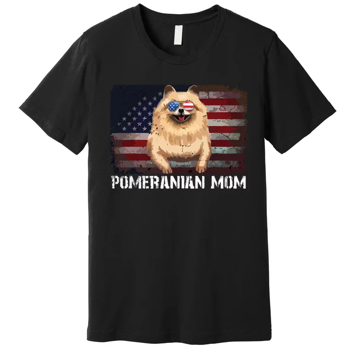 Pomeranian Mom American Pomeranian Dog US Flag 4th Of July Premium T-Shirt