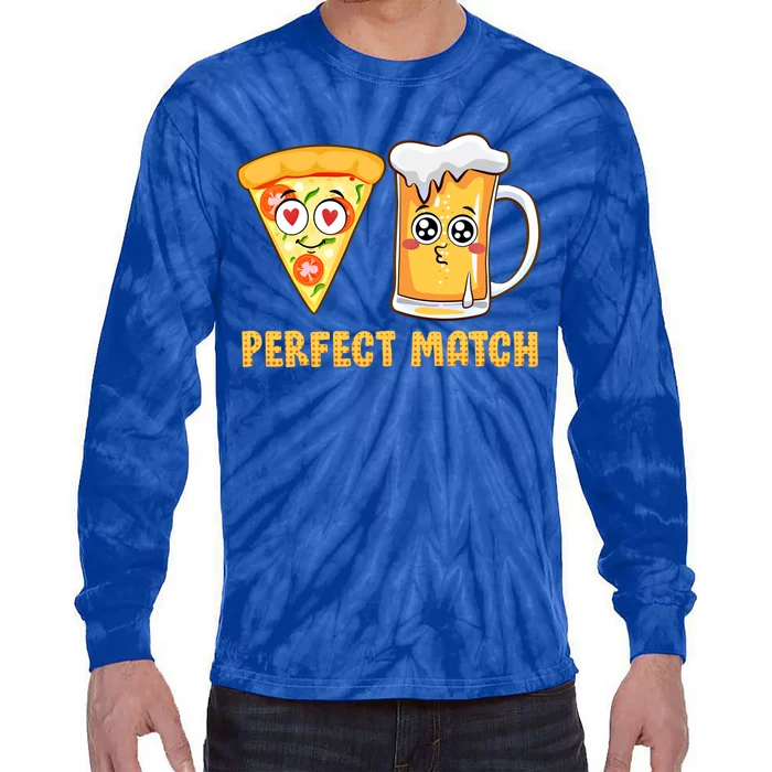 Perfect Match Beer Pizza Love Valentine's Day Gift Tie-Dye Long Sleeve Shirt