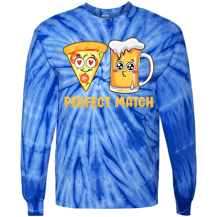 Perfect Match Beer Pizza Love Valentine's Day Gift Tie-Dye Long Sleeve Shirt