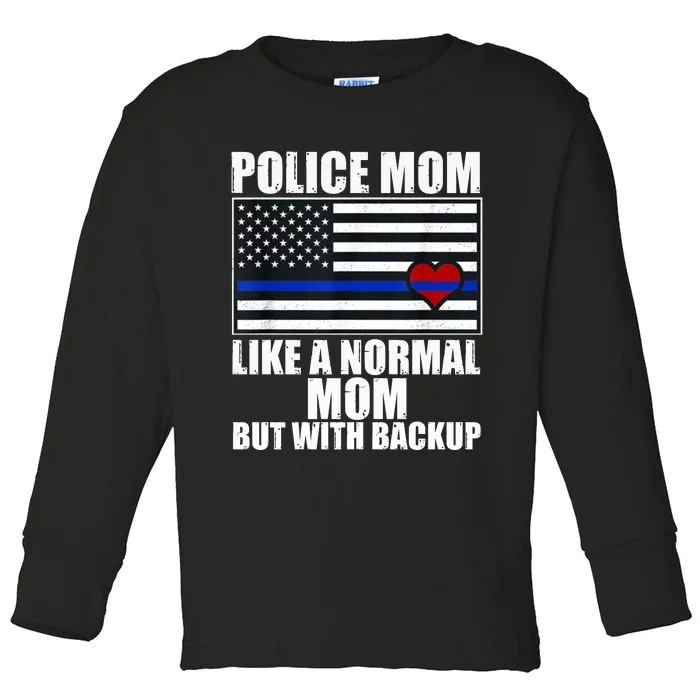 Police Mom Blue Line Flag Heart Toddler Long Sleeve Shirt