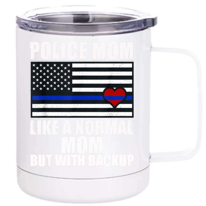 Police Mom Blue Line Flag Heart Front & Back 12oz Stainless Steel Tumbler Cup