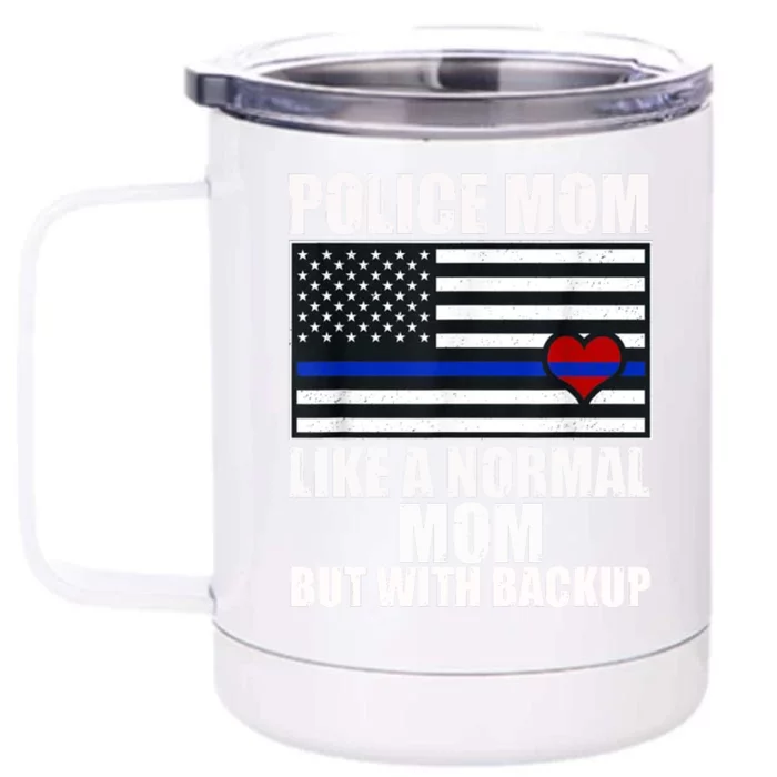 Police Mom Blue Line Flag Heart Front & Back 12oz Stainless Steel Tumbler Cup