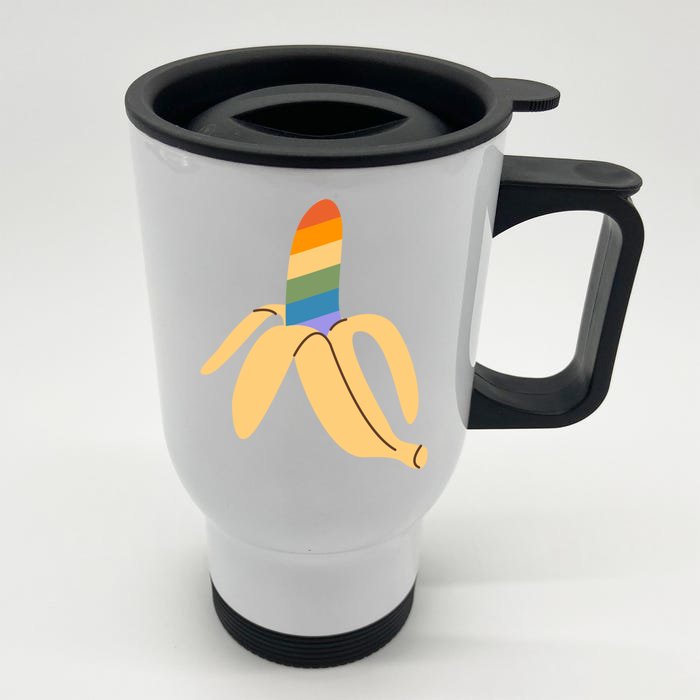 Pride Month Banana Rainbow Design Gift Front & Back Stainless Steel Travel Mug