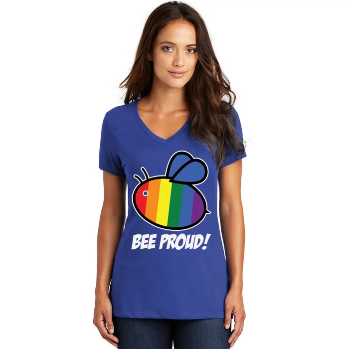 Pride Month Bee Proud Lgbt Rainbow Flag Queer Gift Women's V-Neck T-Shirt