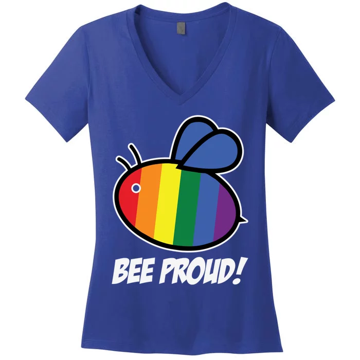 Pride Month Bee Proud Lgbt Rainbow Flag Queer Gift Women's V-Neck T-Shirt