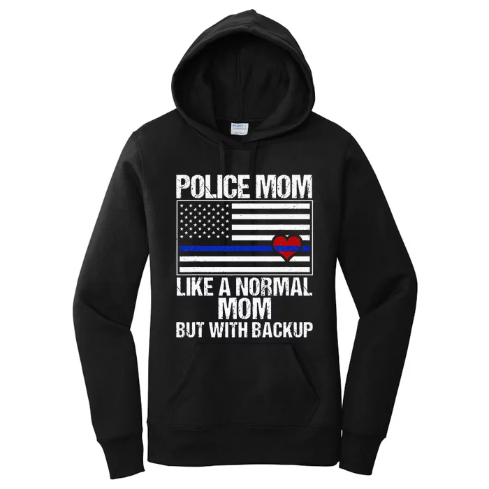 Police Mom Blue Line Flag Heart Women's Pullover Hoodie