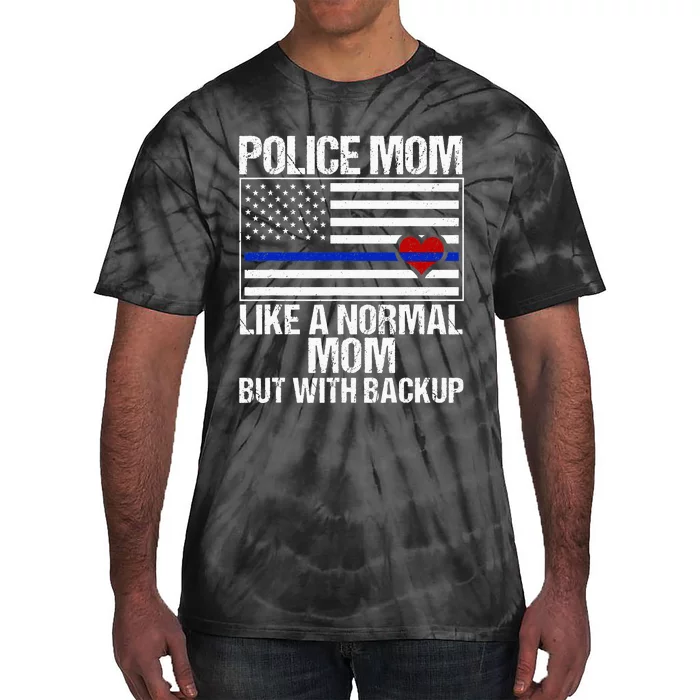 Police Mom Blue Line Flag Heart Tie-Dye T-Shirt