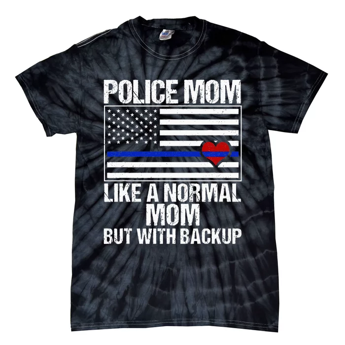 Police Mom Blue Line Flag Heart Tie-Dye T-Shirt