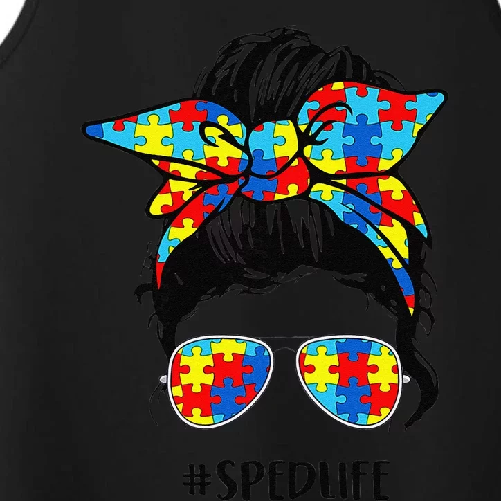 Puzzle Messy Bun Sped Life Sped Teacher Costume Autism Performance Tank