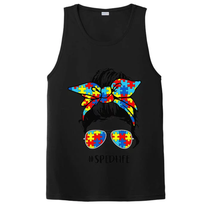 Puzzle Messy Bun Sped Life Sped Teacher Costume Autism Performance Tank