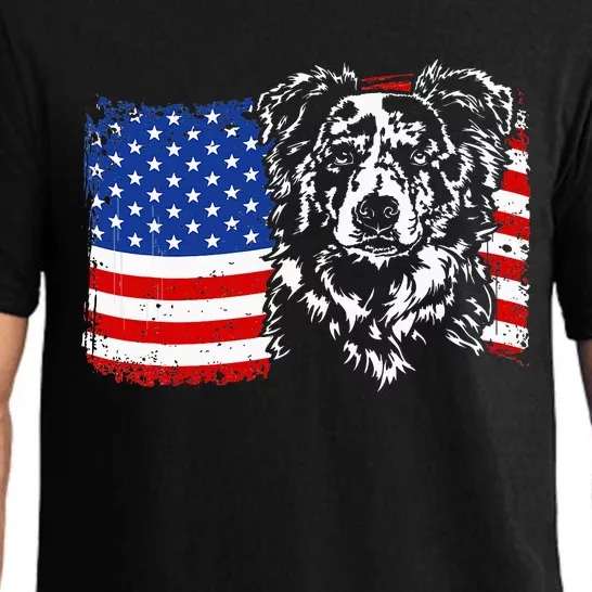 Proud Merle Border Collie American Flag Patriotic Dog Pajama Set