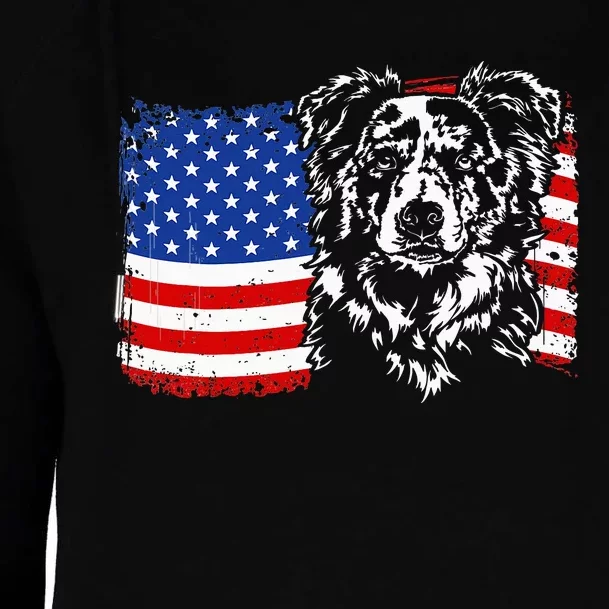 Proud Merle Border Collie American Flag Patriotic Dog Womens Funnel Neck Pullover Hood