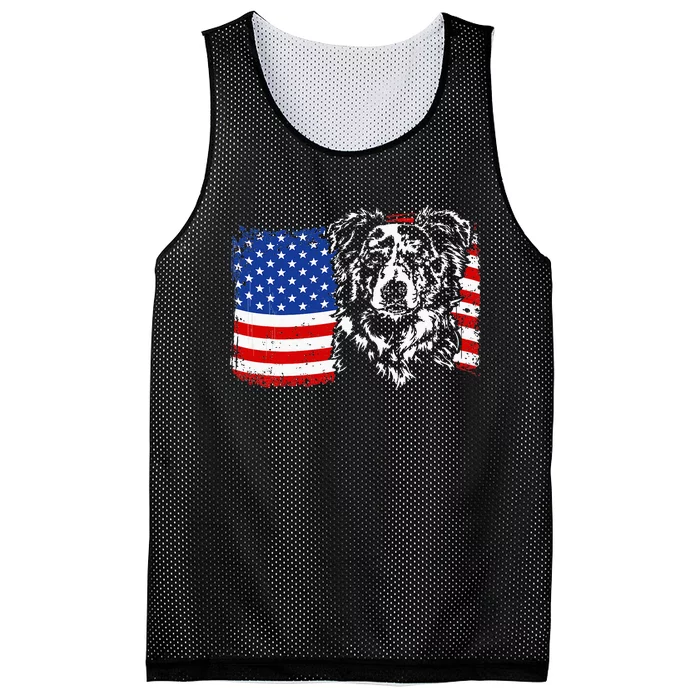 Proud Merle Border Collie American Flag Patriotic Dog Mesh Reversible Basketball Jersey Tank