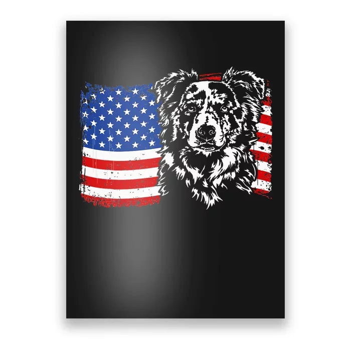 Proud Merle Border Collie American Flag Patriotic Dog Poster