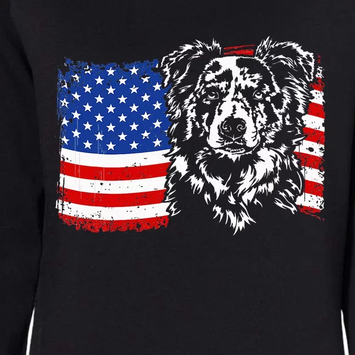 Proud Merle Border Collie American Flag Patriotic Dog Womens California Wash Sweatshirt