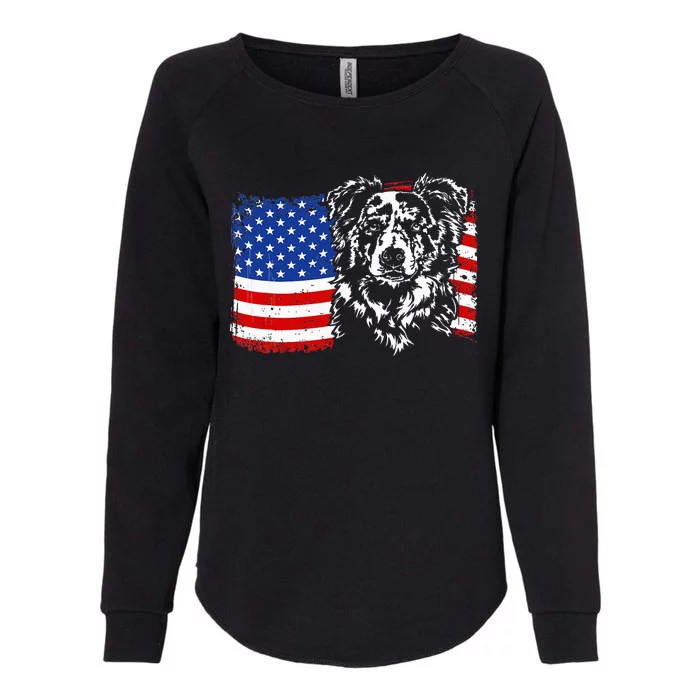 Proud Merle Border Collie American Flag Patriotic Dog Womens California Wash Sweatshirt