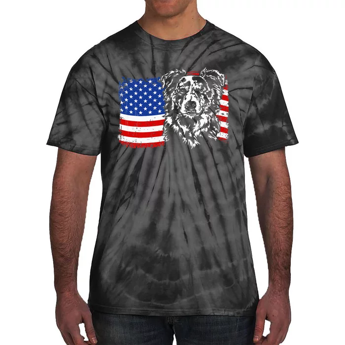 Proud Merle Border Collie American Flag Patriotic Dog Tie-Dye T-Shirt