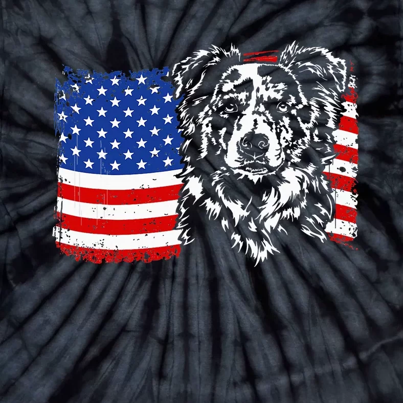 Proud Merle Border Collie American Flag Patriotic Dog Tie-Dye T-Shirt