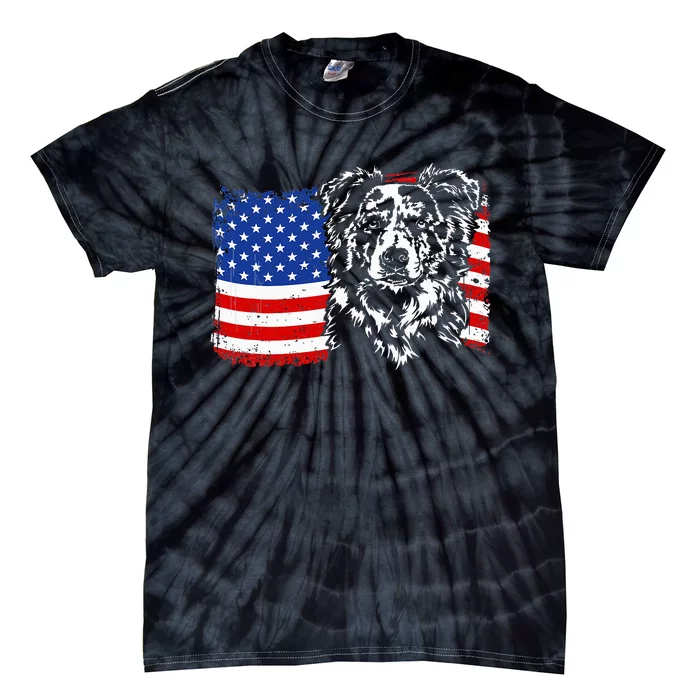 Proud Merle Border Collie American Flag Patriotic Dog Tie-Dye T-Shirt