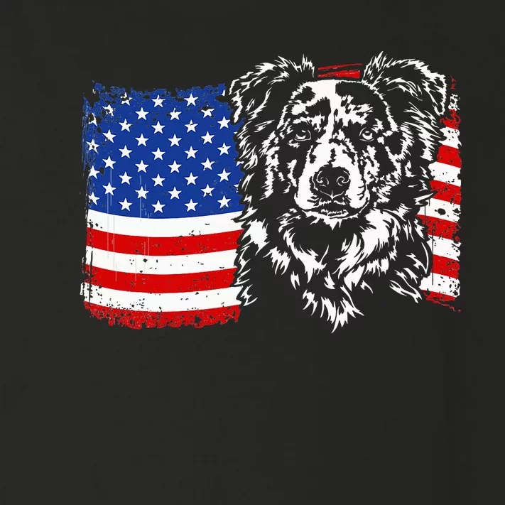 Proud Merle Border Collie American Flag Patriotic Dog Toddler Long Sleeve Shirt