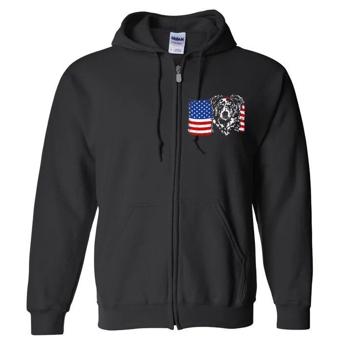 Proud Merle Border Collie American Flag Patriotic Dog Full Zip Hoodie