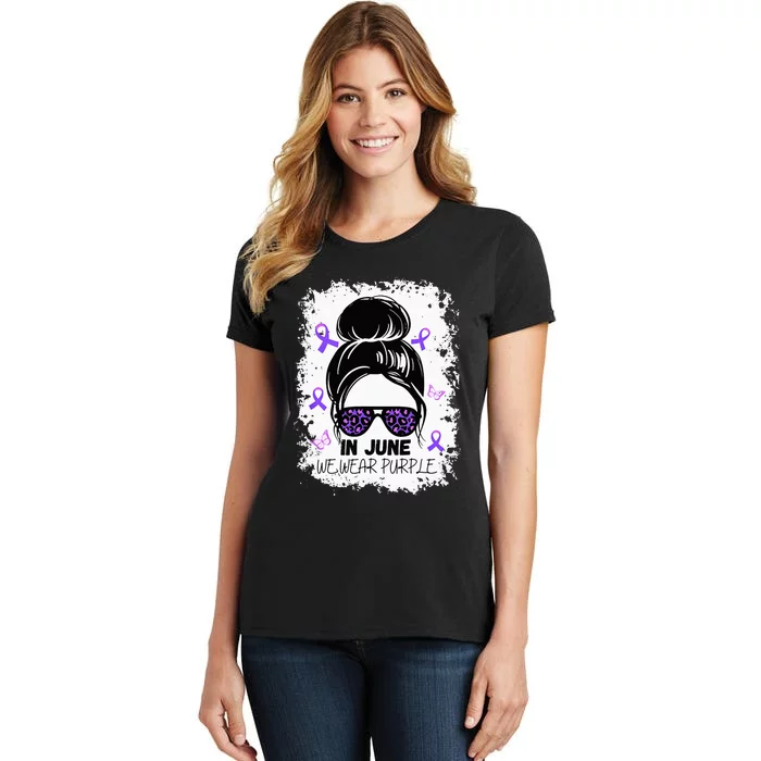 Purple Messy Bun In June We Wear Purple Alzheimer Awareness Women's T-Shirt