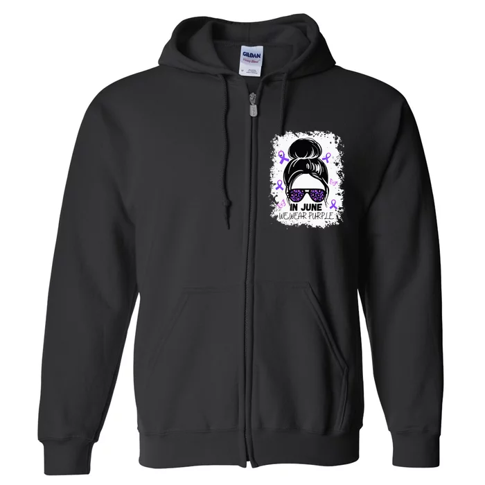 Purple Messy Bun In June We Wear Purple Alzheimer Awareness Full Zip Hoodie