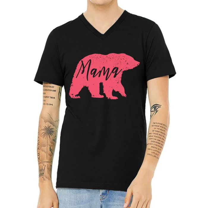 Pink Mama Bear V-Neck T-Shirt