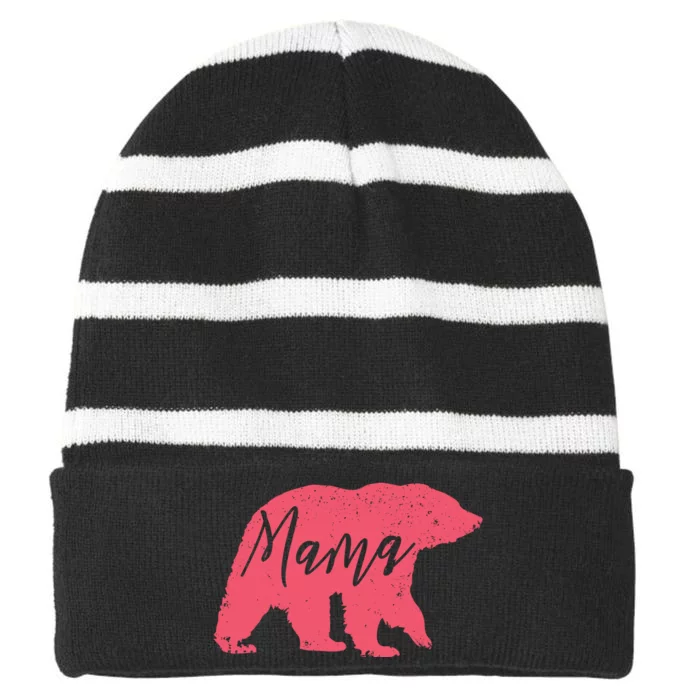 Pink Mama Bear Striped Beanie with Solid Band