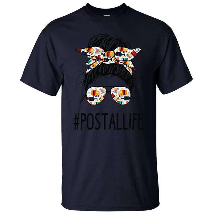 Postallife Messy Bun Mail Carrier Postal Worker Mailwoman Tall T-Shirt