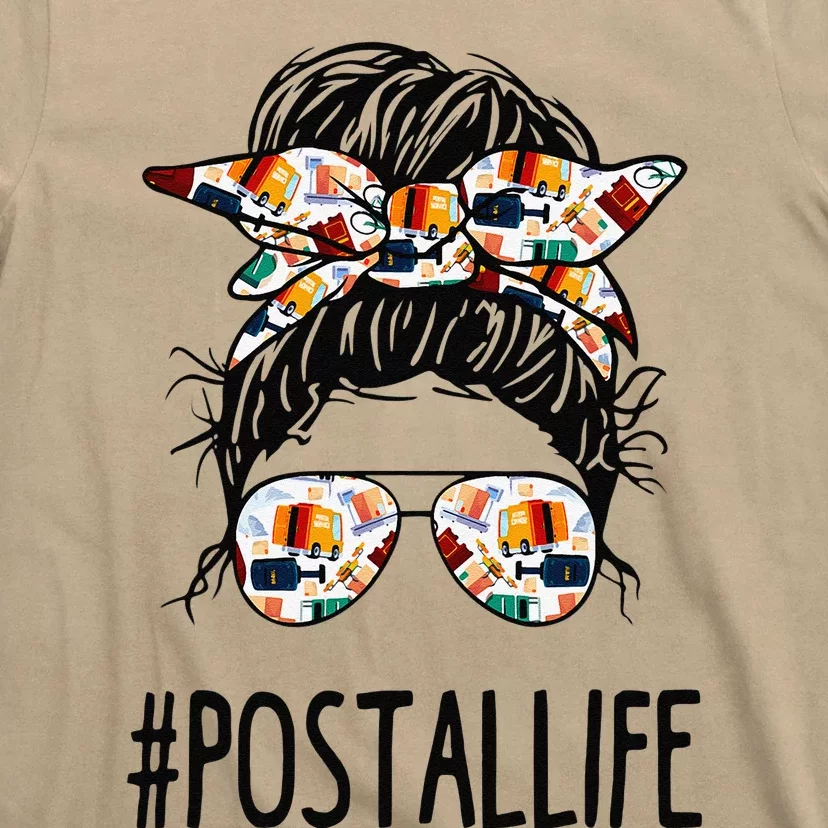 Postallife Messy Bun Mail Carrier Postal Worker Mailwoman T-Shirt