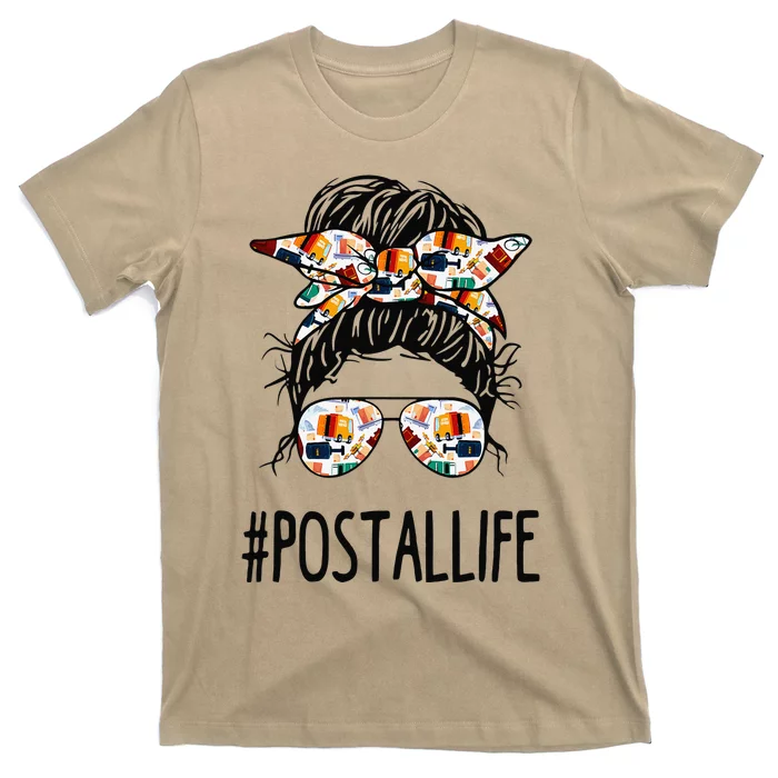 Postallife Messy Bun Mail Carrier Postal Worker Mailwoman T-Shirt