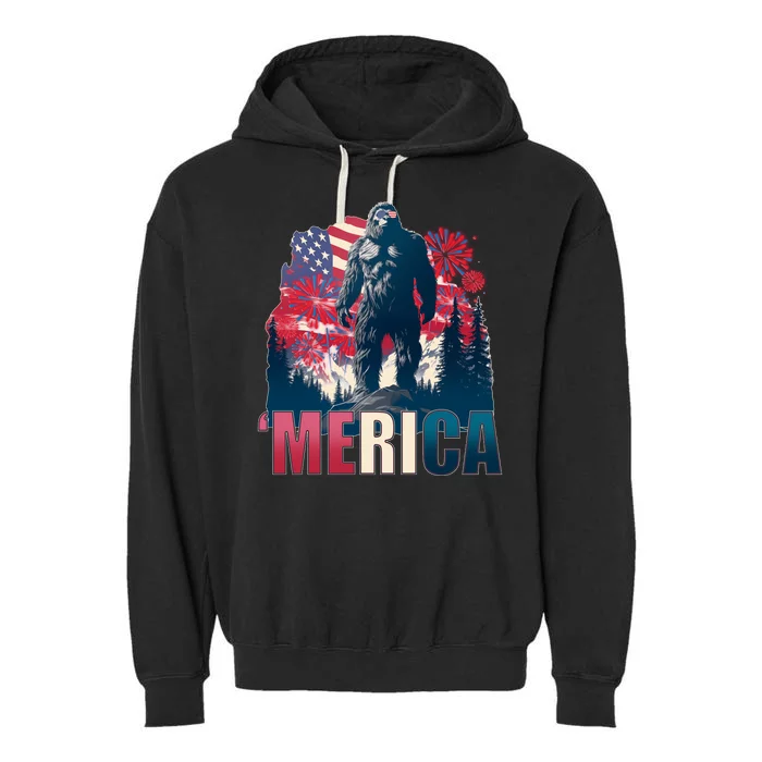 Patriotic Merica Bigfoot Sasquatch Garment-Dyed Fleece Hoodie