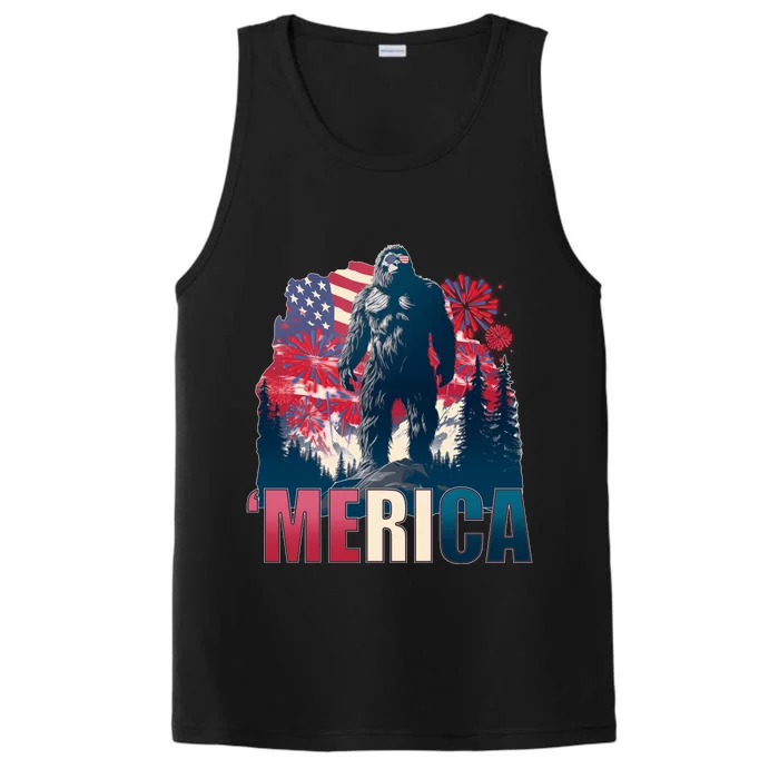 Patriotic Merica Bigfoot Sasquatch Performance Tank