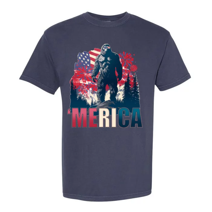 Patriotic Merica Bigfoot Sasquatch Garment-Dyed Heavyweight T-Shirt