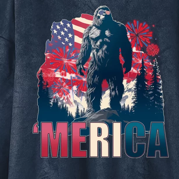 Patriotic Merica Bigfoot Sasquatch Hooded Wearable Blanket