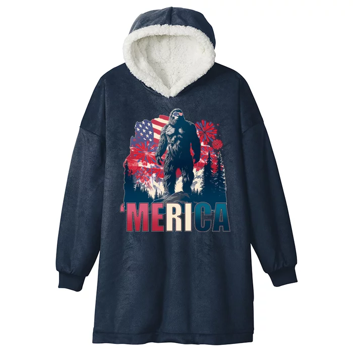 Patriotic Merica Bigfoot Sasquatch Hooded Wearable Blanket