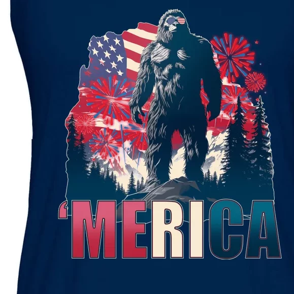 Patriotic Merica Bigfoot Sasquatch Ladies Essential Flowy Tank