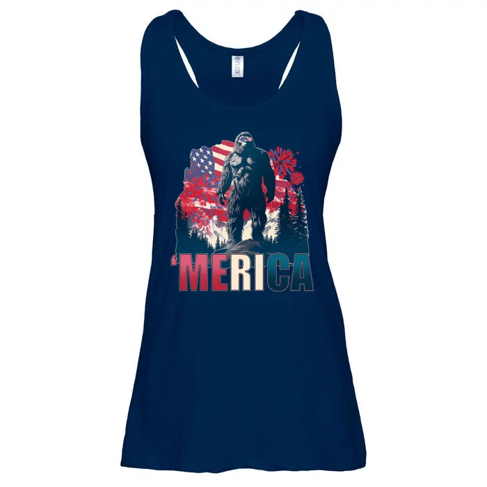 Patriotic Merica Bigfoot Sasquatch Ladies Essential Flowy Tank